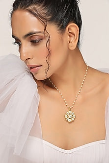 Gold Finish Kundan Polki Pendant Necklace