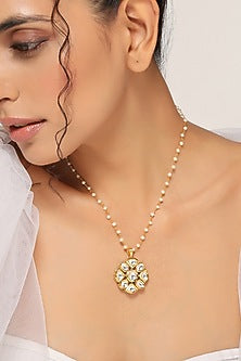 Gold Finish Kundan Polki Pendant Necklace