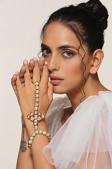Gold Finish Kundan Polki Hathphool