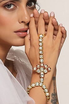 Gold Finish Kundan Polki Hathphool