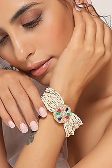 Gold Finish Kundan Polki & Pearl Bracelet