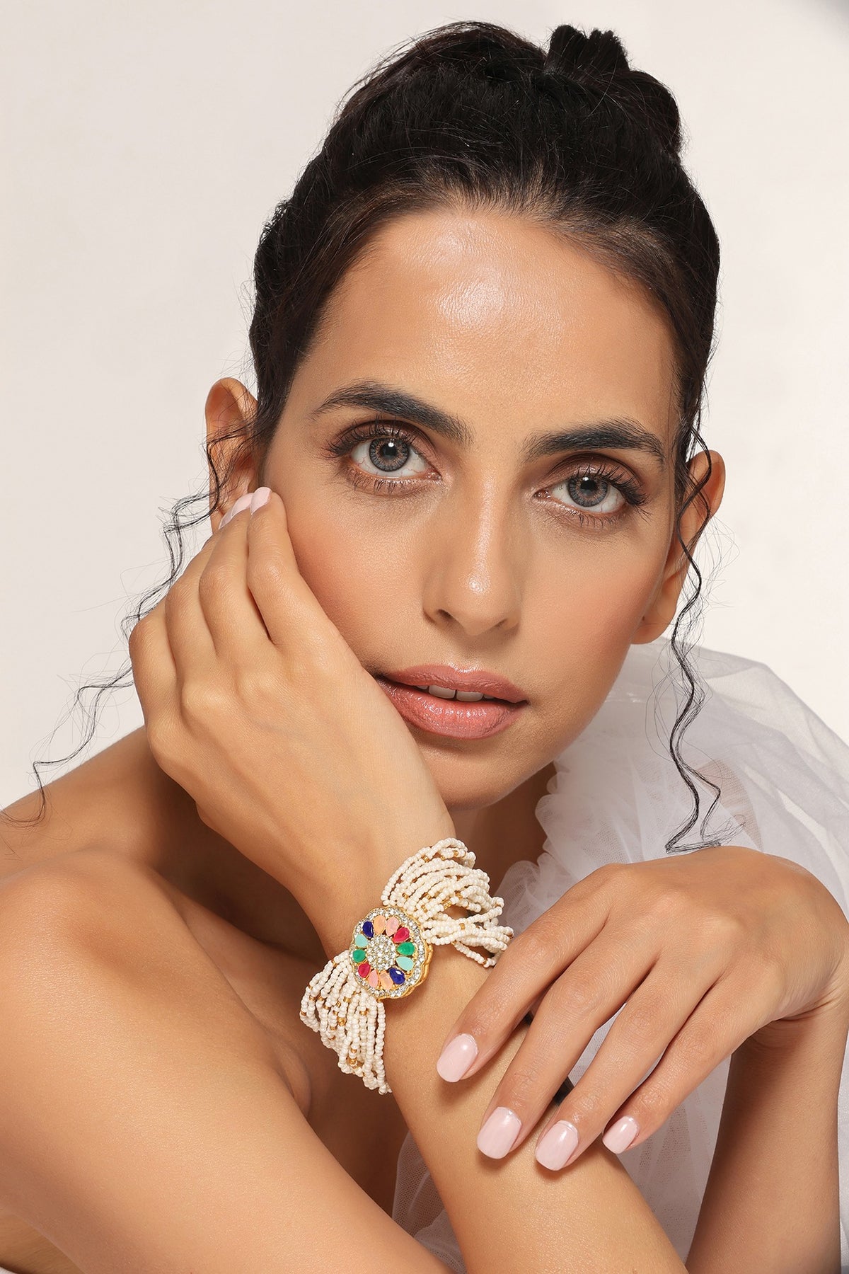 Gold Finish Kundan Polki & Pearl Bracelet