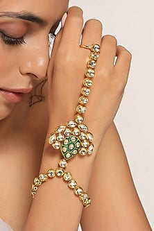 Gold Finish Kundan Polki Hathphool