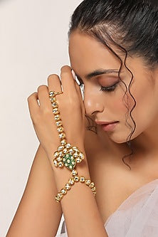 Gold Finish Kundan Polki Hathphool