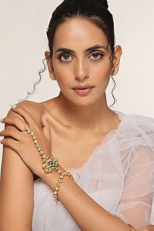 Gold Finish Kundan Polki Hathphool