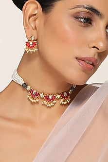 Gold Finish Kundan Polki Necklace Set