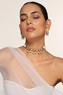 Gold Finish Kundan Polki Necklace Set