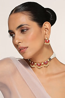 Gold Finish Kundan Polki Necklace Set