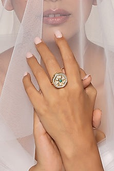 Gold Finish Kundan Polki Ring