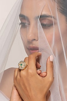 Gold Finish Kundan Polki Ring