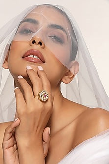 Gold Finish Kundan Polki Ring