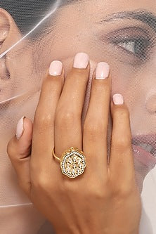 Gold Finish Kundan Polki Ring