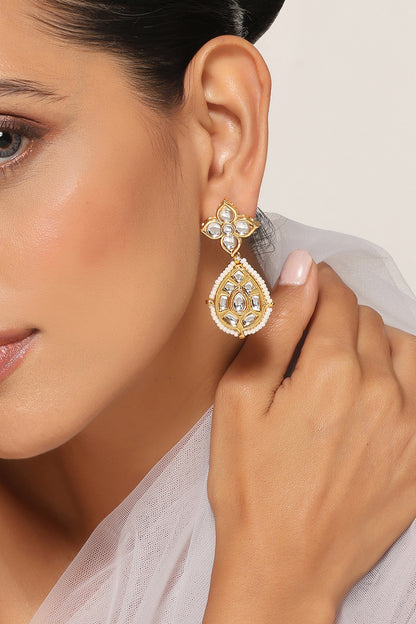 Gold Finish Kundan Polki Dangler Earrings