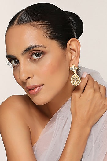 Gold Finish Kundan Polki Dangler Earrings