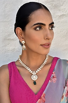 Gold Finish Kundan Polki Necklace Set