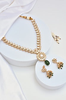 Gold Finish Kundan Polki Necklace Set