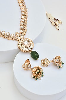 Gold Finish Kundan Polki Necklace Set