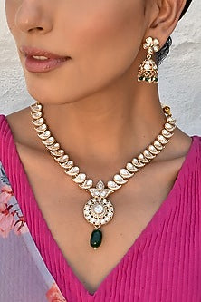 Gold Finish Kundan Polki Necklace Set