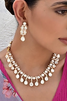 Rose Gold Finish Kundan Polki Necklace Set