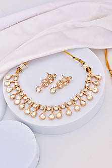 Rose Gold Finish Kundan Polki Necklace Set
