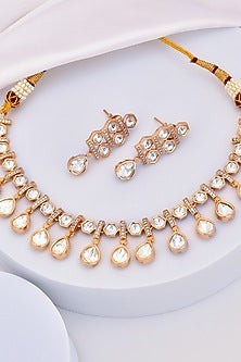 Rose Gold Finish Kundan Polki Necklace Set