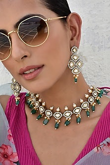 White Finish Kundan Polki Necklace Set