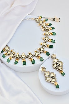 White Finish Kundan Polki Necklace Set