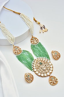 Gold Finish Kundan Polki Layered Necklace Set