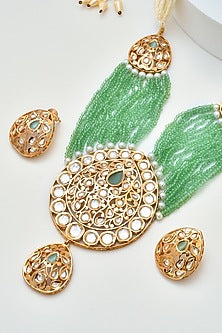 Gold Finish Kundan Polki Layered Necklace Set