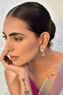 White Finish Kundan Polki Jhumka Earrings