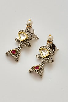 White Finish Kundan Polki Jhumka Earrings