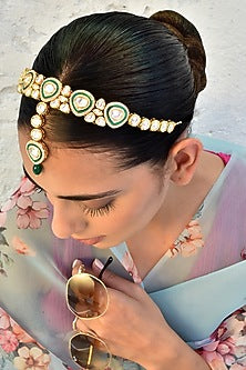 Gold Finish Kundan Polki Mathapatti