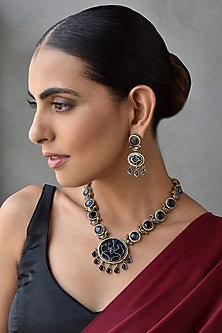 Gold Finish Kundan Polki Necklace Set