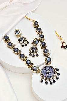 Gold Finish Kundan Polki Necklace Set