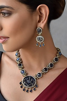 Gold Finish Kundan Polki Necklace Set