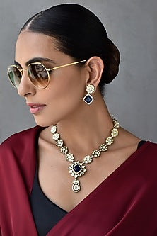 White Finish Kundan Polki Necklace Set