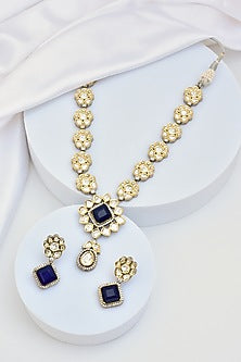 White Finish Kundan Polki Necklace Set