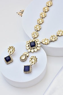 White Finish Kundan Polki Necklace Set