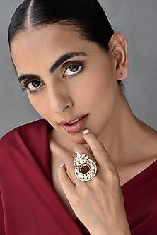 Gold Finish Kundan Polki Ring