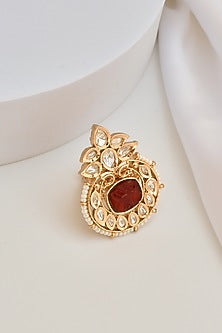 Gold Finish Kundan Polki Ring
