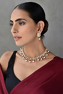 Gold Finish Kundan Polki Necklace Set