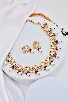 Gold Finish Kundan Polki Necklace Set