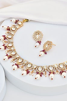 Gold Finish Kundan Polki Necklace Set