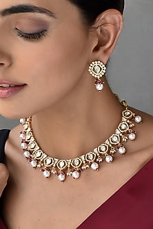 Gold Finish Kundan Polki Necklace Set