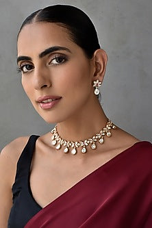 Gold Finish Kundan Polki Necklace Set