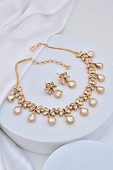 Gold Finish Kundan Polki Necklace Set