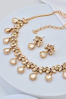 Gold Finish Kundan Polki Necklace Set