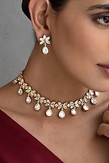 Gold Finish Kundan Polki Necklace Set