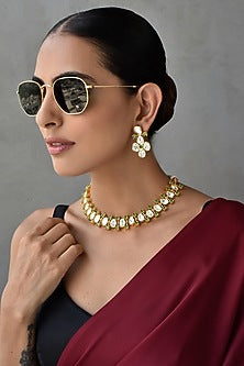 Gold Finish Kundan Polki Necklace Set