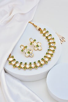 Gold Finish Kundan Polki Necklace Set